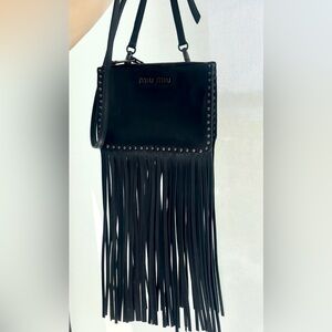 Miu Miu Black Studded Fringe Crossbody Bag